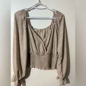 Polka Dot Smocked Tan Blouse